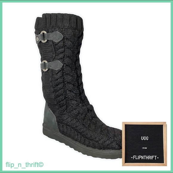 🎉HP🎉👢UGG Black Knit Boots - Picture 1 of 11